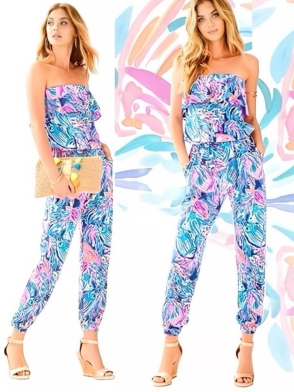 Lilly Pulitzer ruffled, Ailsie strapless jumpsuit.